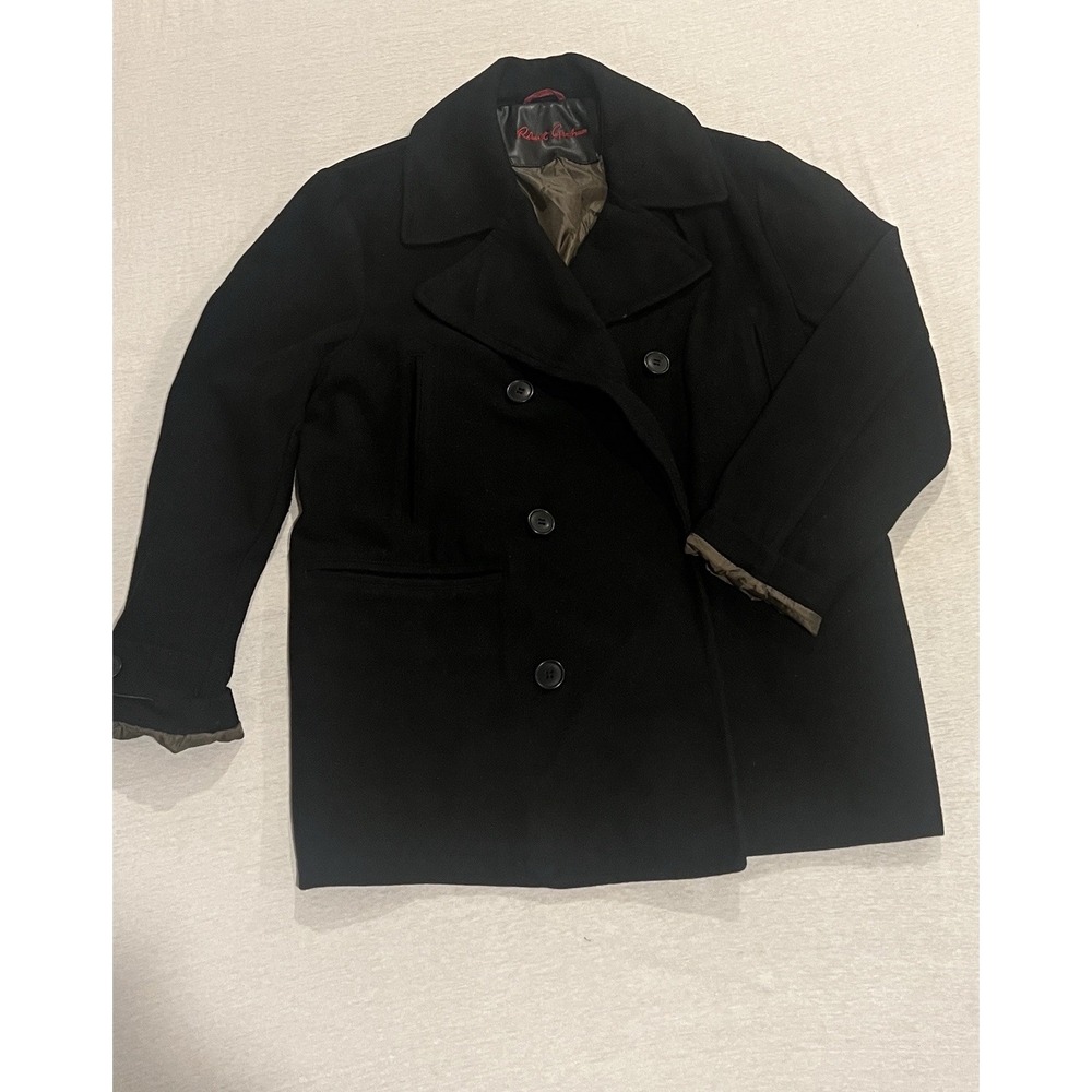 Robert Graham Black Wool Blend Pea Coat Men's Size L Double Breasted Jacket